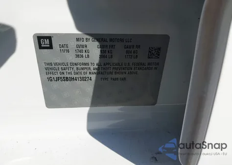 2017 Chevrolet Sonic Premier Auto z USA, uszkodzony, nr VIN 1G1JF5SB0H4130274